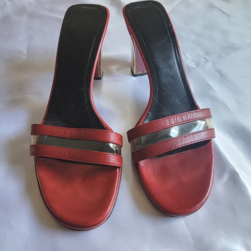 Gucci Slide Mule Shoes Red Leather Heels